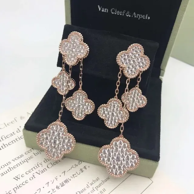 Van Cleef & Arpels Alhambra Pavé Clover Multi-Tier Dangle Earrings 3