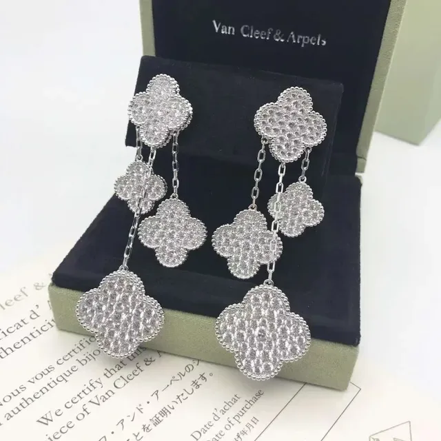 Van Cleef & Arpels Alhambra Pavé Clover Multi-Tier Dangle Earrings 4