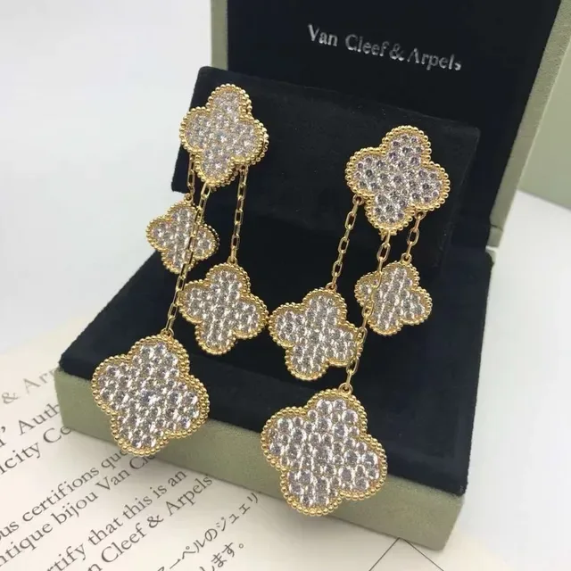 Van Cleef & Arpels Alhambra Pavé Clover Multi-Tier Dangle Earrings 5
