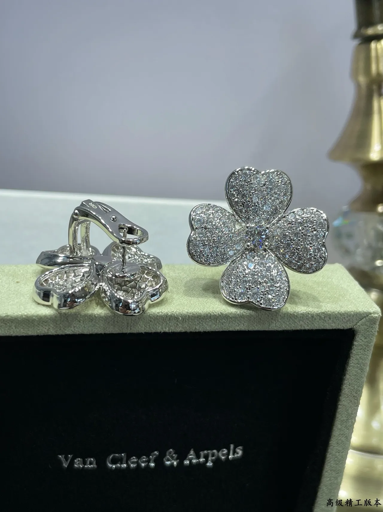 Van Cleef & Arpels Alhambra Pavé Diamond Four-Leaf Clover Stud Earrings 5