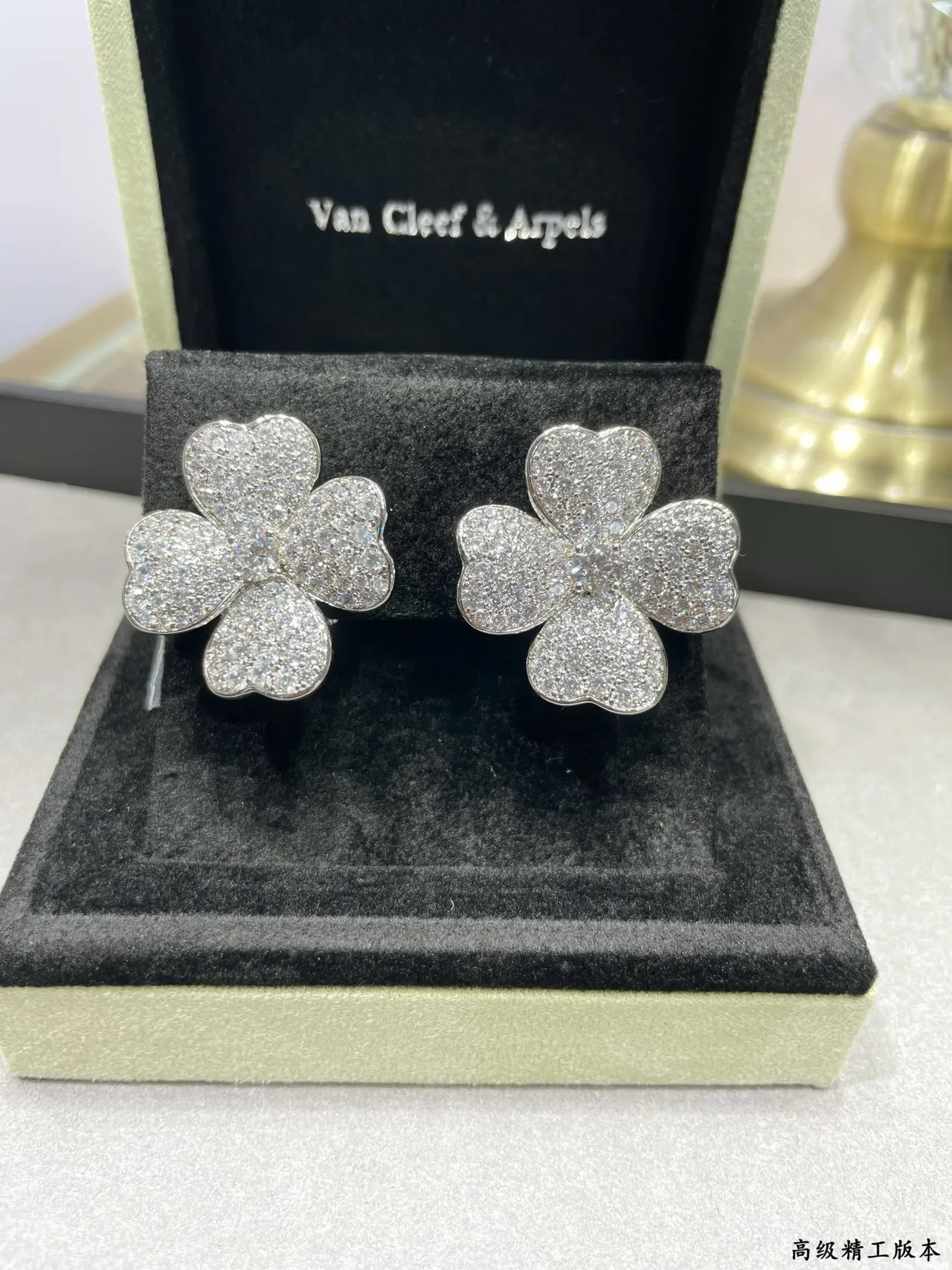 Van Cleef & Arpels Alhambra Pavé Diamond Four-Leaf Clover Stud Earrings 7