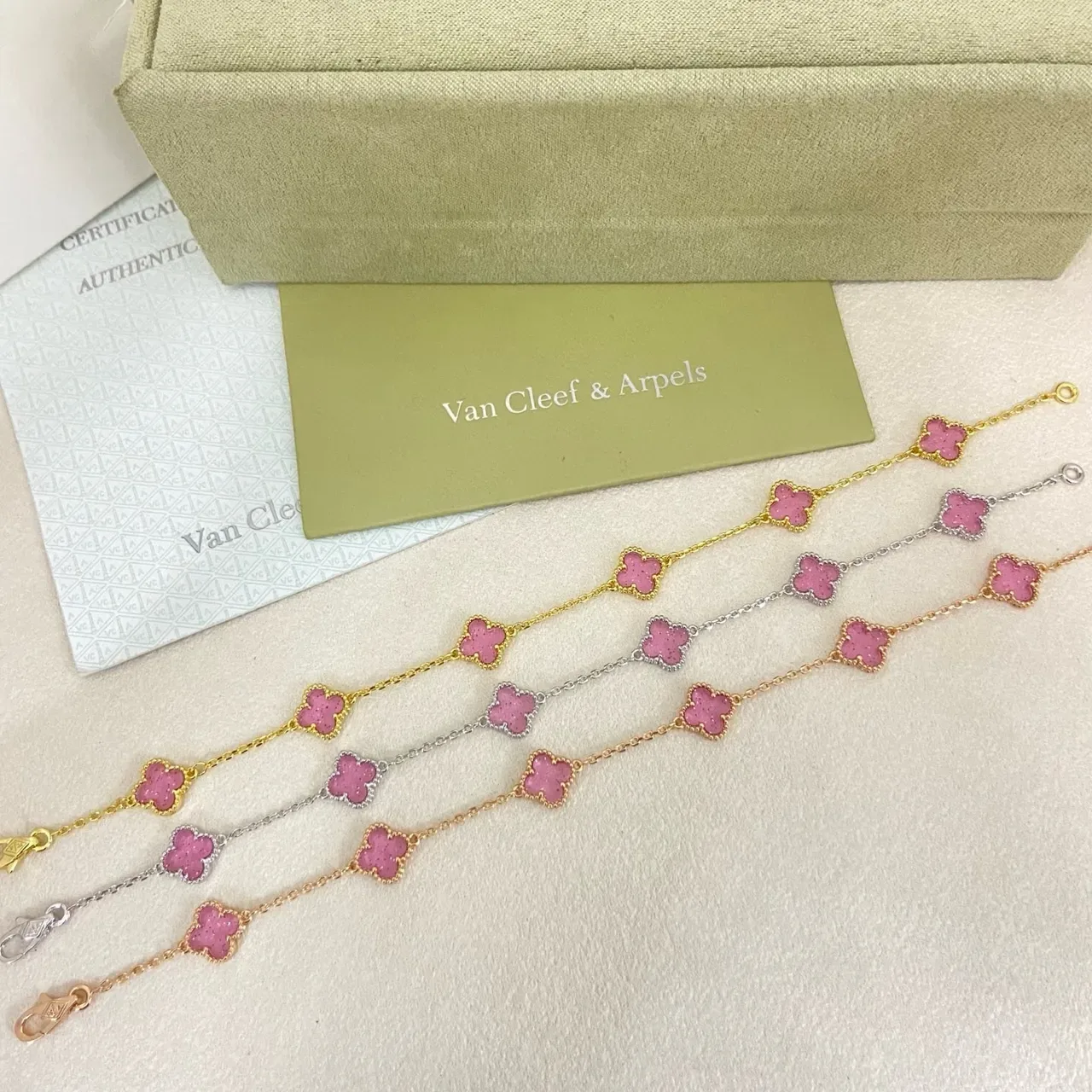 Van Cleef & Arpels Alhambra Pink Clover Charm Bracelet 2