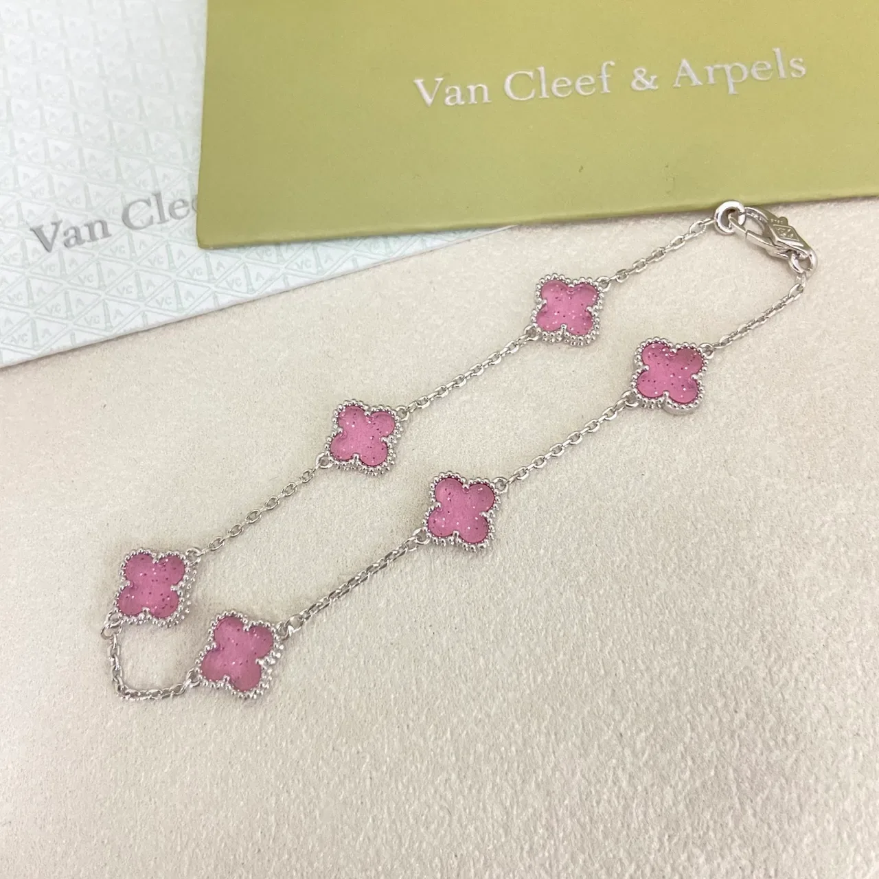 Van Cleef & Arpels Alhambra Pink Clover Charm Bracelet 3