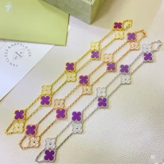 Van Cleef & Arpels Alhambra Purple Enamel and Pavé Stone Bracelet