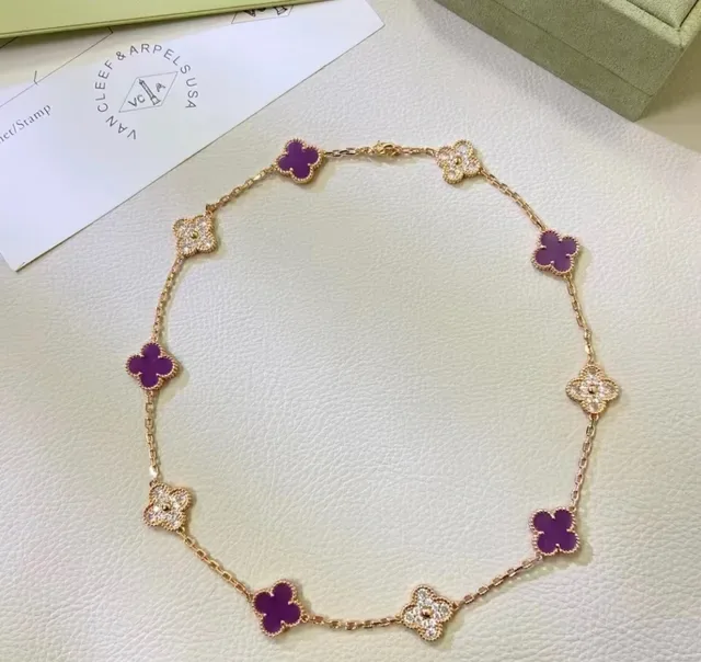 Van Cleef & Arpels Alhambra Purple Enamel and Pavé Stone Bracelet 3