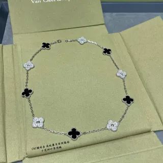 Van Cleef & Arpels Alhambra Ten Motif Black and Pavé White Stone Necklace