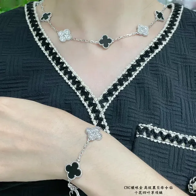 Van Cleef & Arpels Alhambra Ten Motif Black and Pavé White Stone Necklace 7
