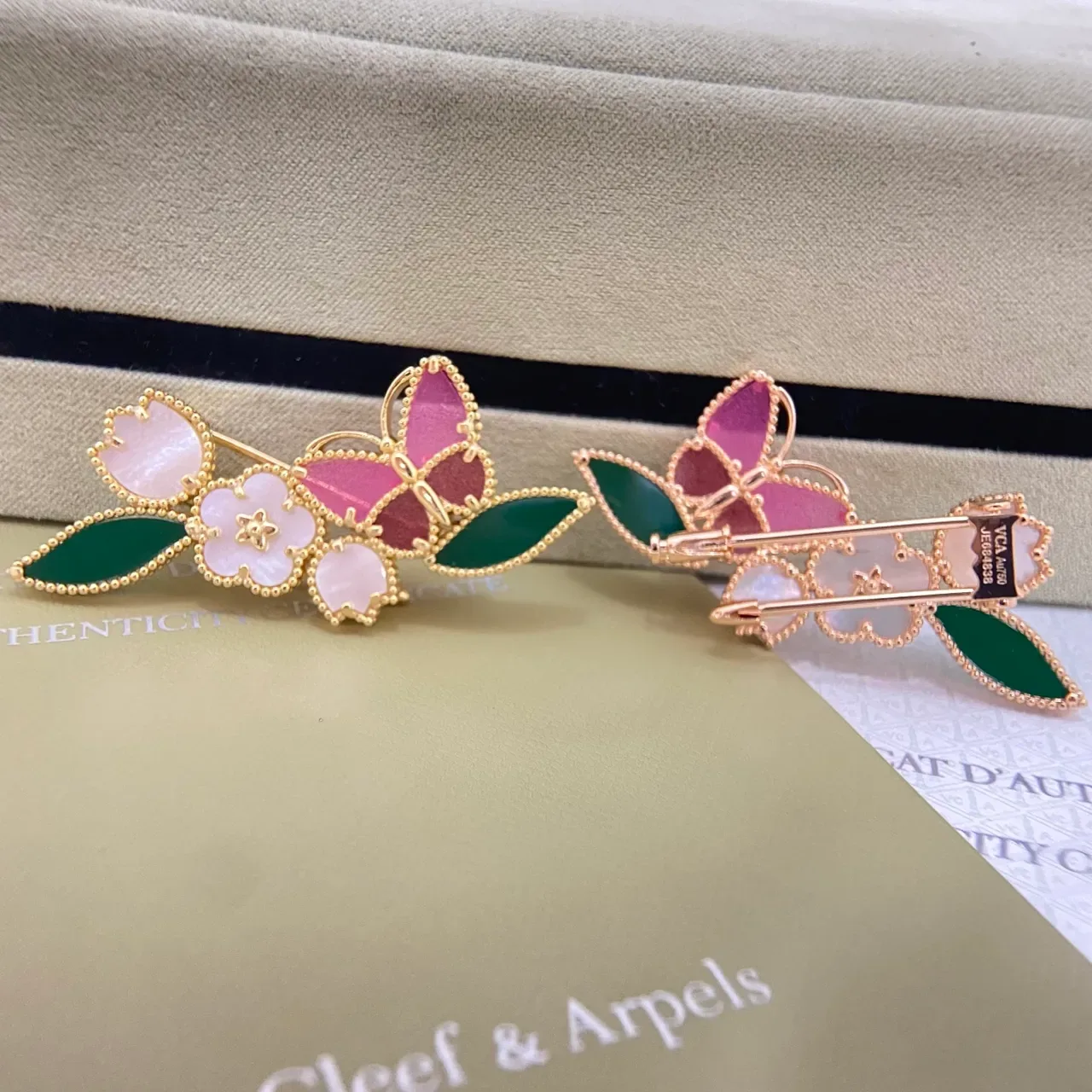 Van Cleef & Arpels Floral Butterfly Enamel and Mother-of-Pearl Brooches 3
