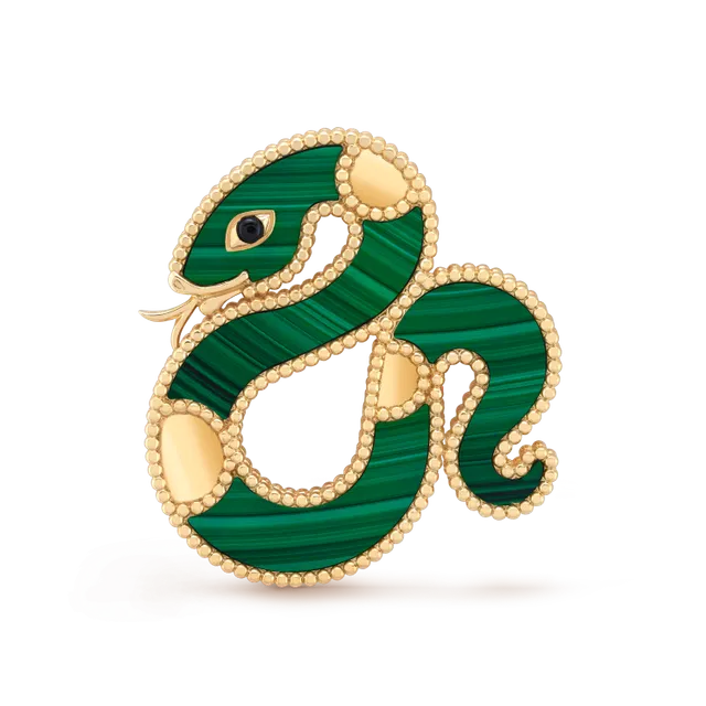 Van Cleef & Arpels Or Vert Silhouette de Serpent Enroulé Incrustation d'Émail de Malachite Broche 8