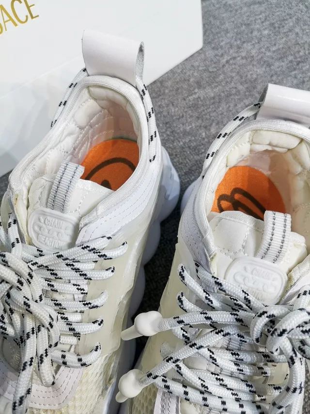 Versace Beige White Sole Mesh And Suede Upper Chunky Sneakers 3