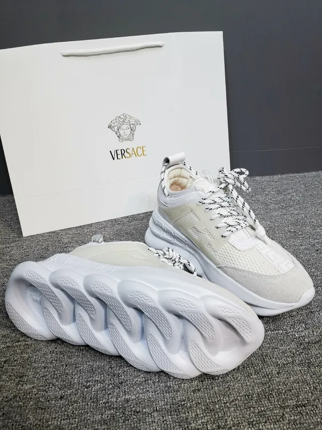 Versace Beige White Sole Mesh And Suede Upper Chunky Sneakers 4