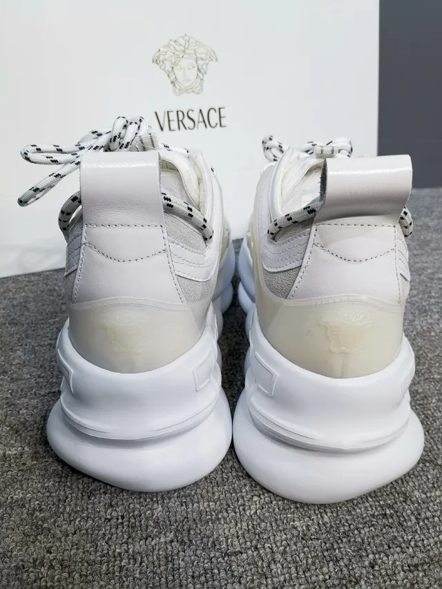 Versace Beige White Sole Mesh And Suede Upper Chunky Sneakers 5