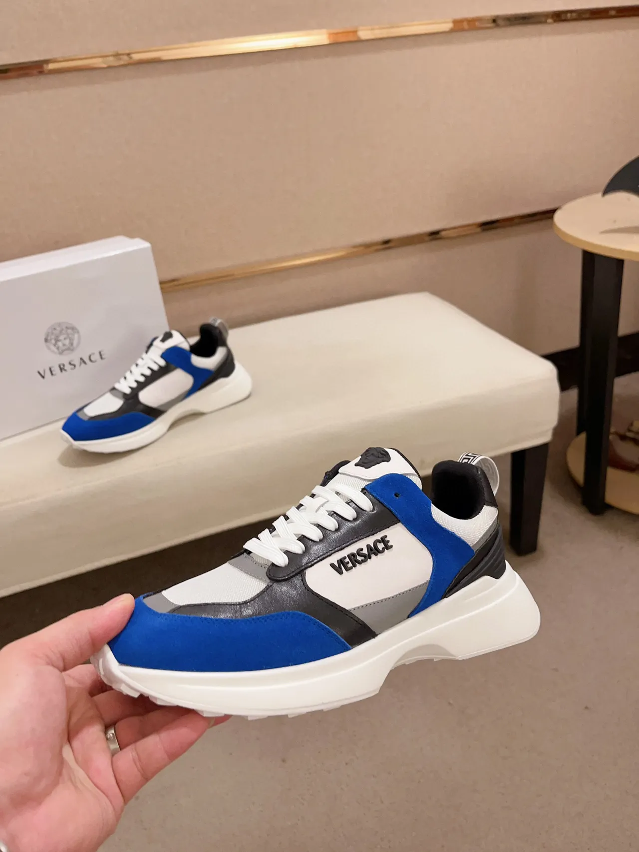 Versace Chain Reaction Blue White Black Chunky Sneakers 4
