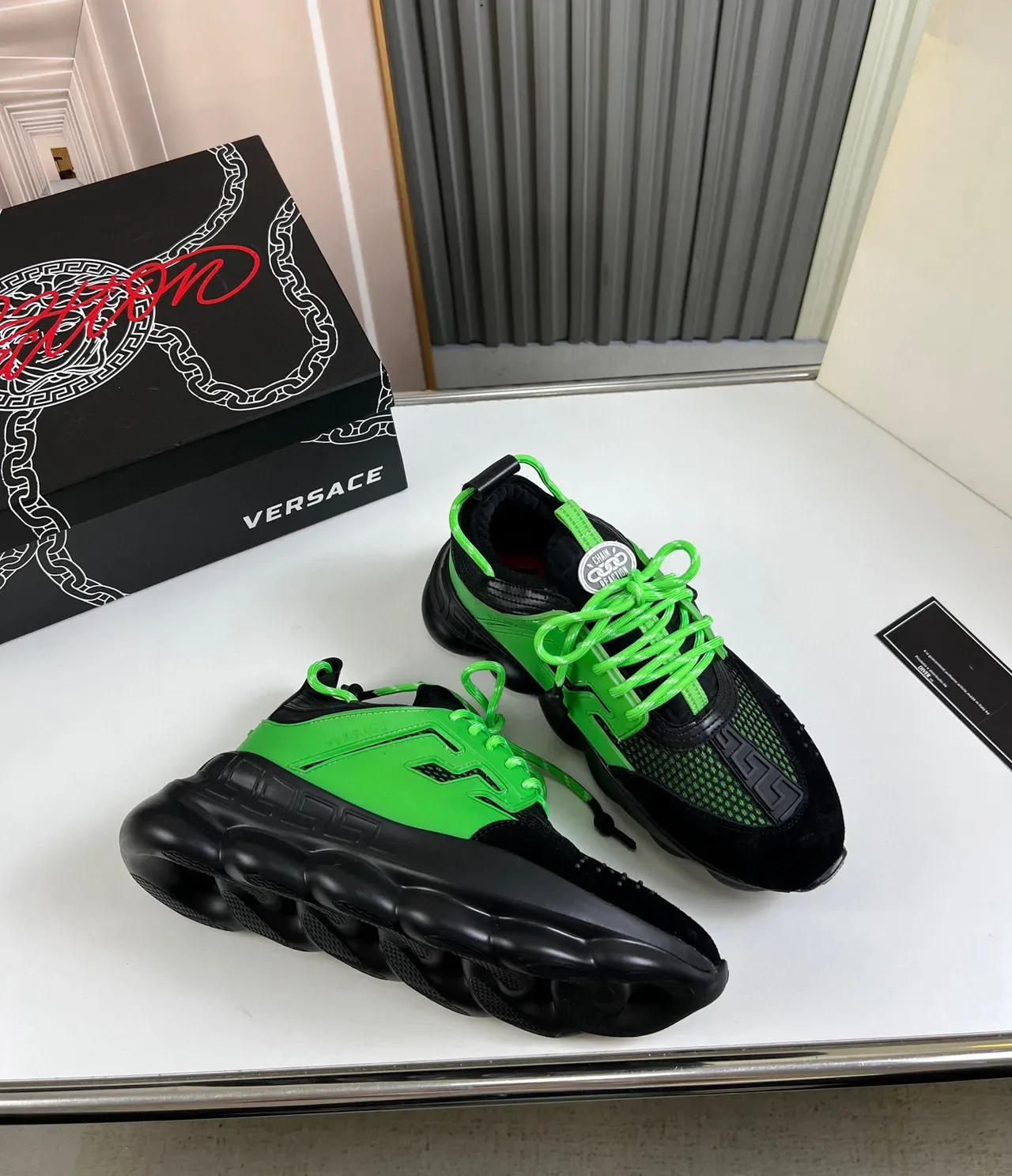 Versace Chain Reaction Green and Black Chunky Sneakers 5