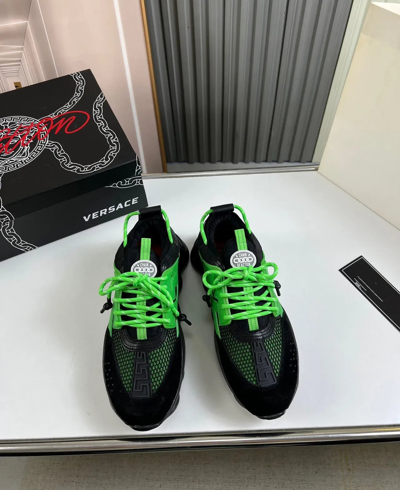 Versace Chain Reaction Green and Black Chunky Sneakers 9