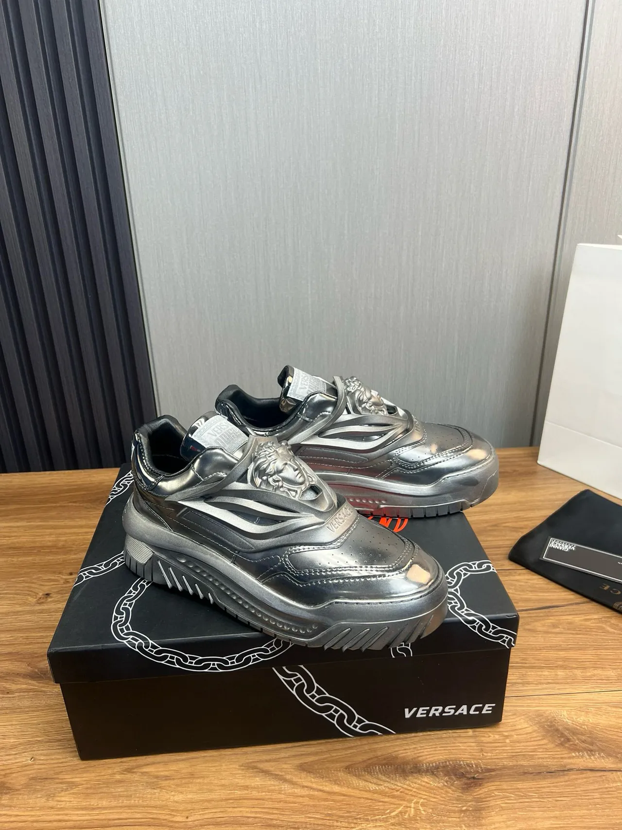 Versace Chain Reaction Metallic Silver Chunky Sneakers 2