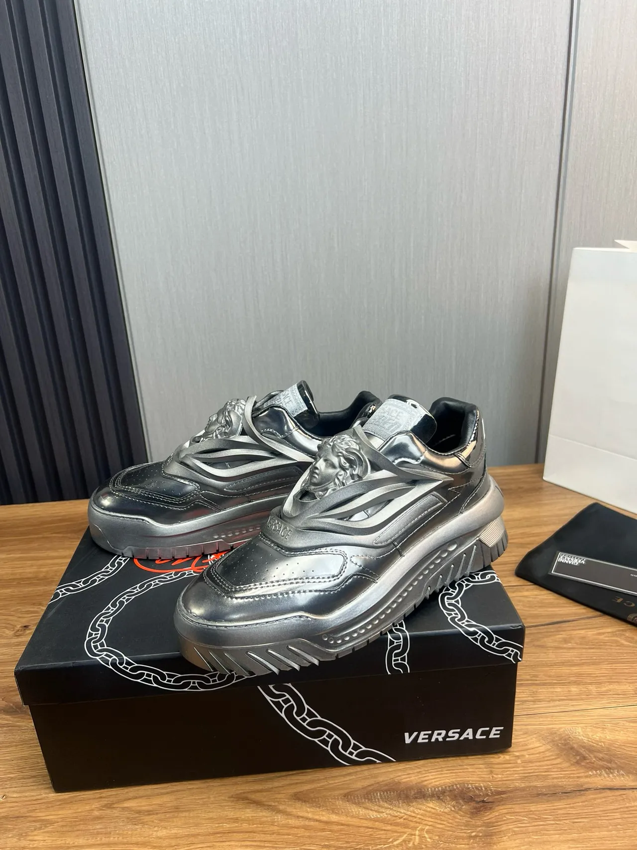 Versace Chain Reaction Metallic Silver Chunky Sneakers 3
