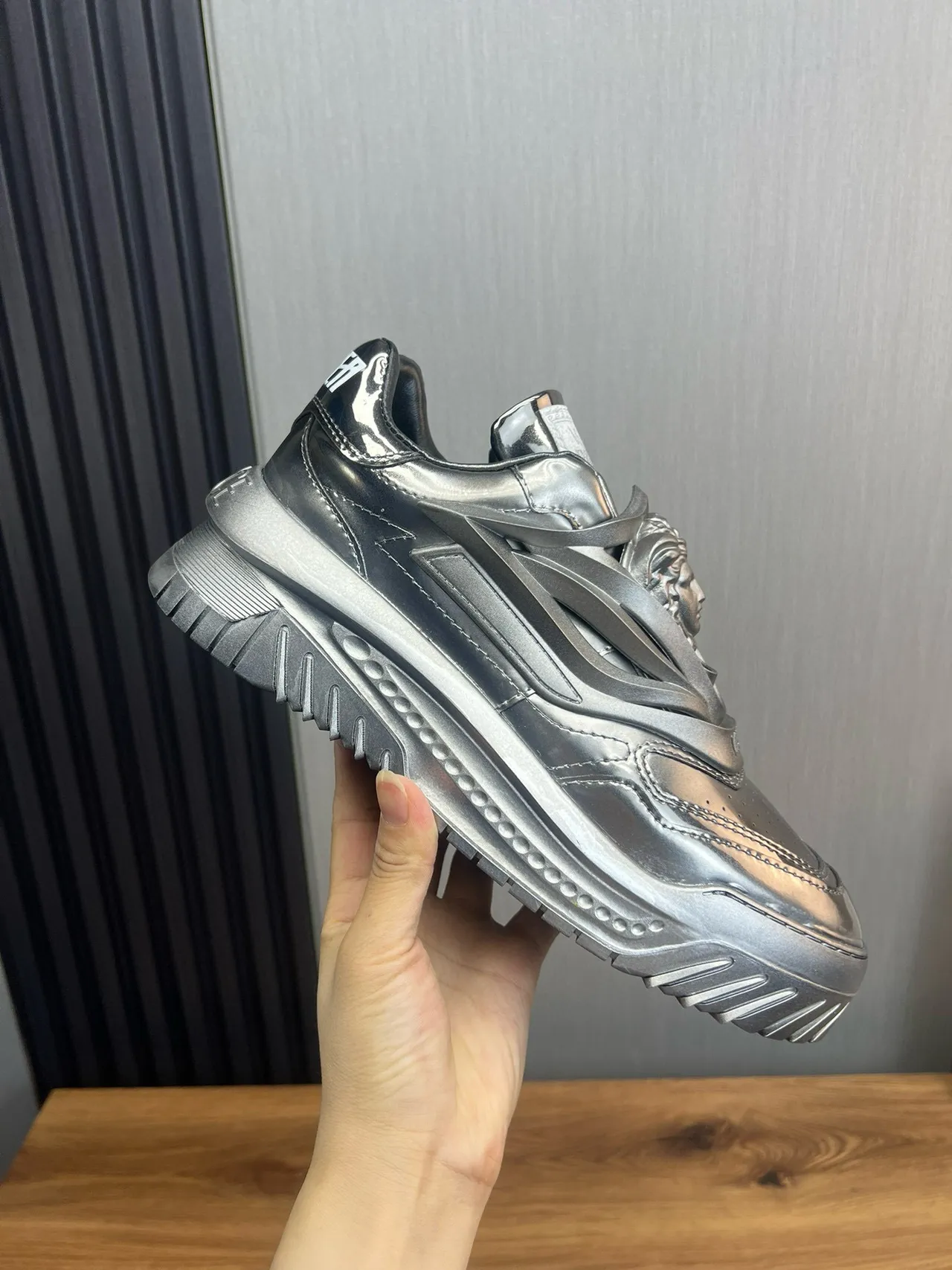 Versace Chain Reaction Metallic Silver Chunky Sneakers 4