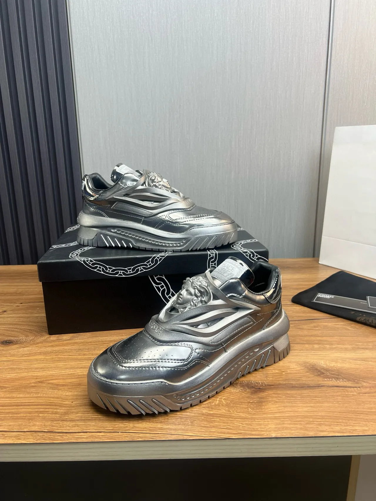 Versace Chain Reaction Metallic Silver Chunky Sneakers 6