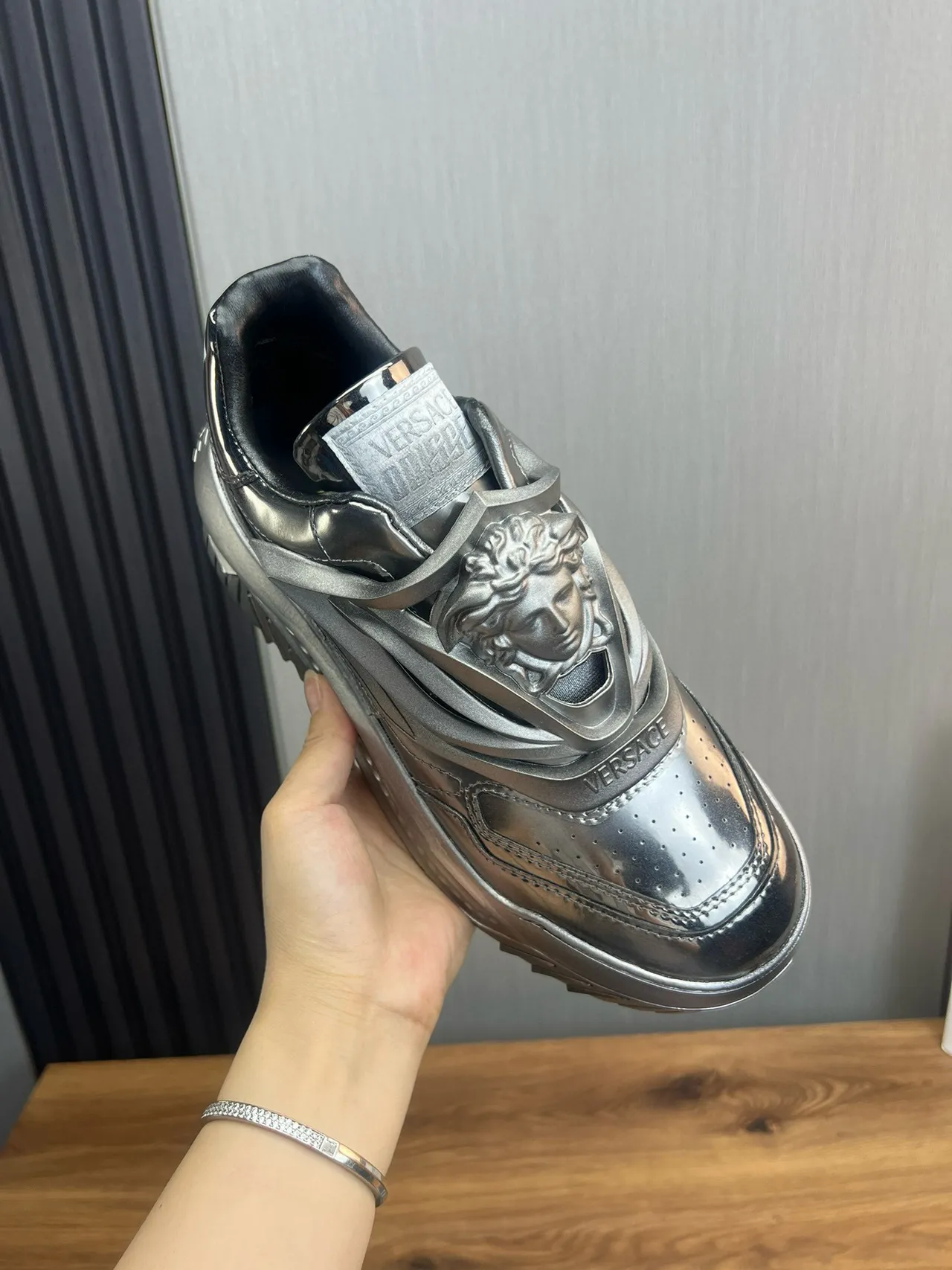 Versace Chain Reaction Metallic Silver Chunky Sneakers 7