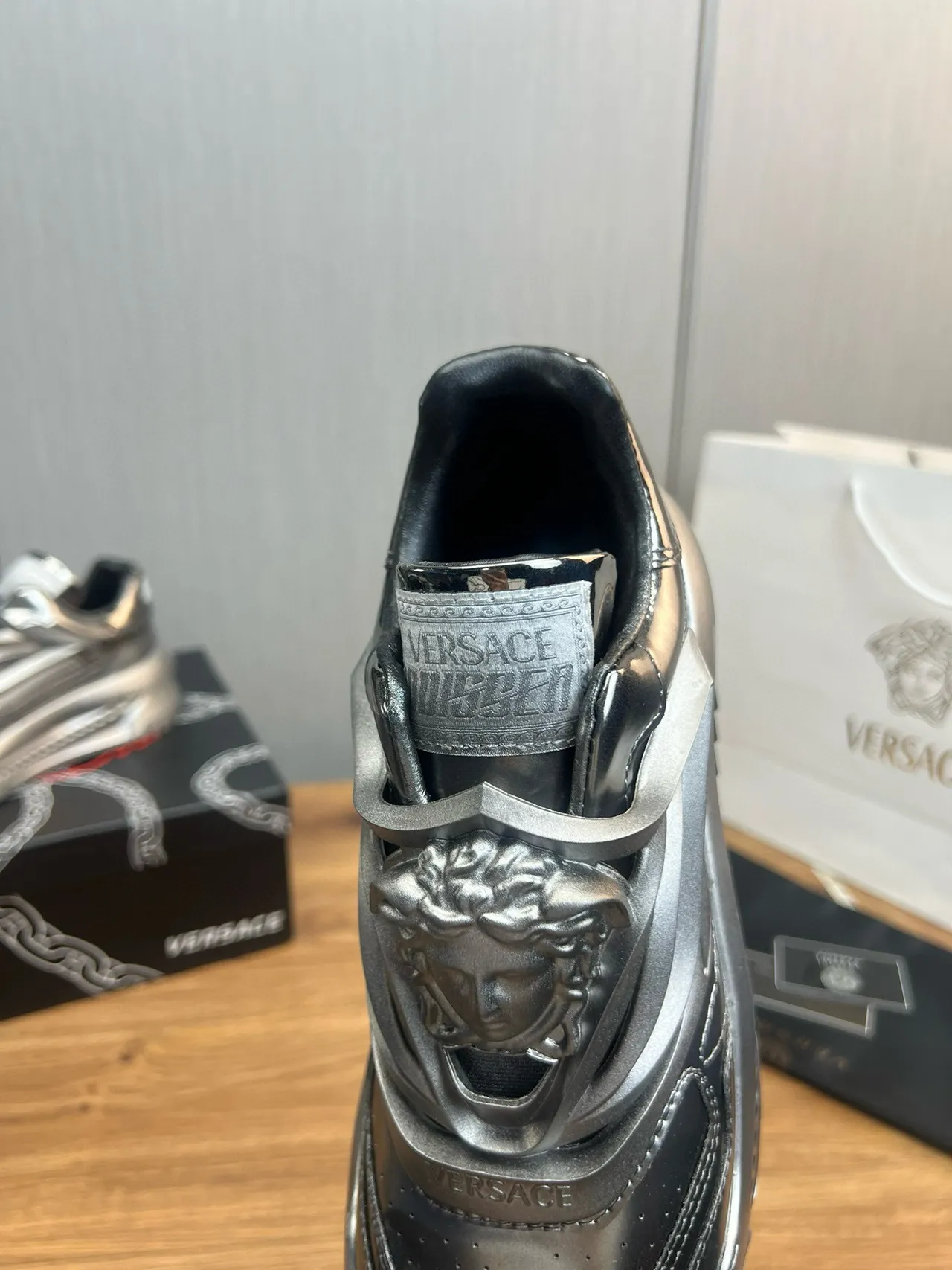 Versace Chain Reaction Metallic Silver Chunky Sneakers 8