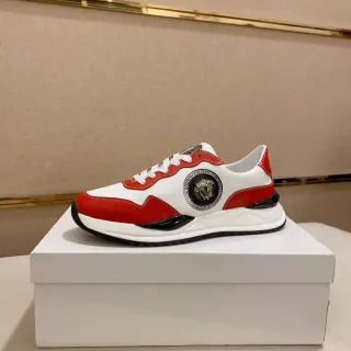 Versace Chain Reaction حذاء رياضي جلد أحمر وأبيض ثيك