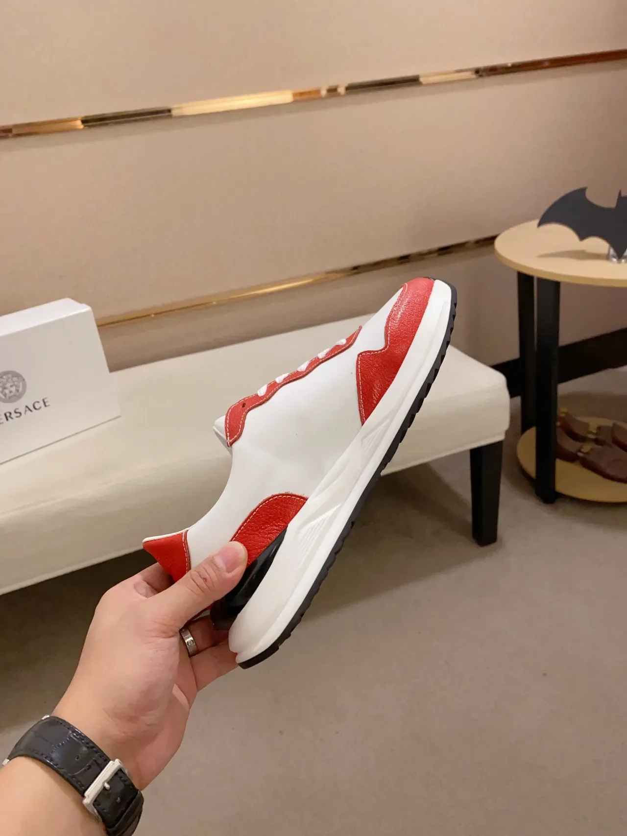 Versace Chain Reaction Red and White Leather Chunky Sneakers 6