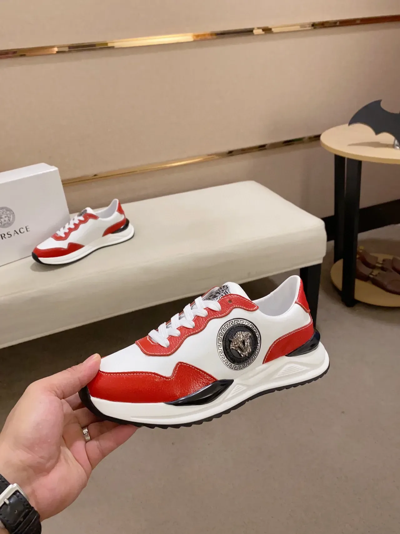 Versace Chain Reaction Red and White Leather Chunky Sneakers 8