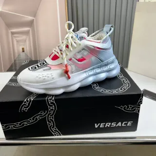 Versace Chain Reaction 白银红厚底运动鞋