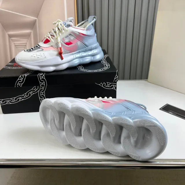 Versace Chain Reaction White Silver Red Chunky Sneakers 3