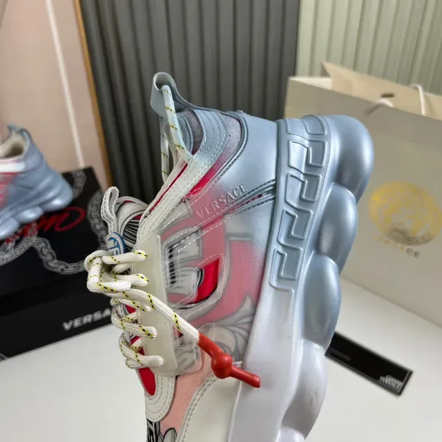 Versace Chain Reaction White Silver Red Chunky Sneakers 4