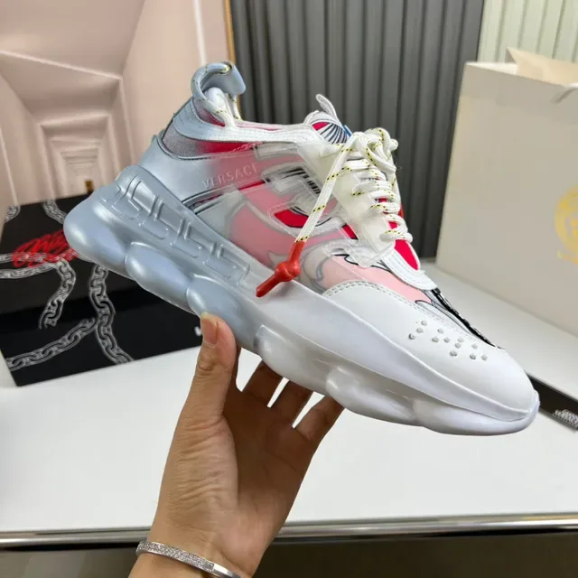Versace Chain Reaction White Silver Red Chunky Sneakers 5