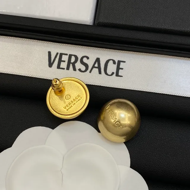 Versace Crystal and Gold-Tone Logo Stud Earrings 2