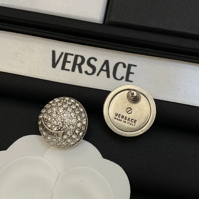 Versace Crystal and Gold-Tone Logo Stud Earrings 4