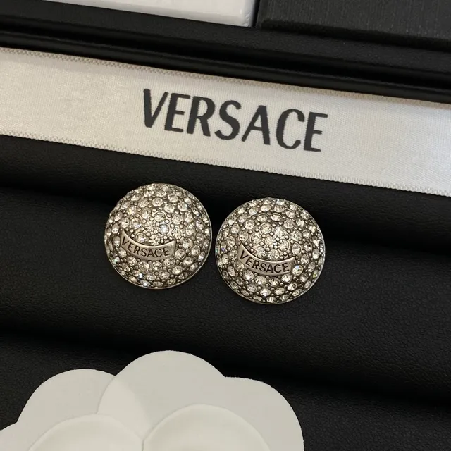 Versace Crystal and Gold-Tone Logo Stud Earrings 5