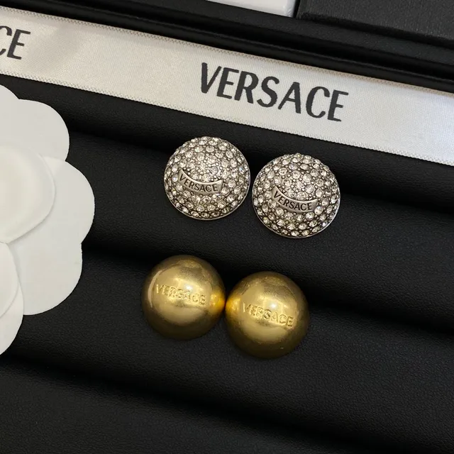 Versace Crystal and Gold-Tone Logo Stud Earrings 6