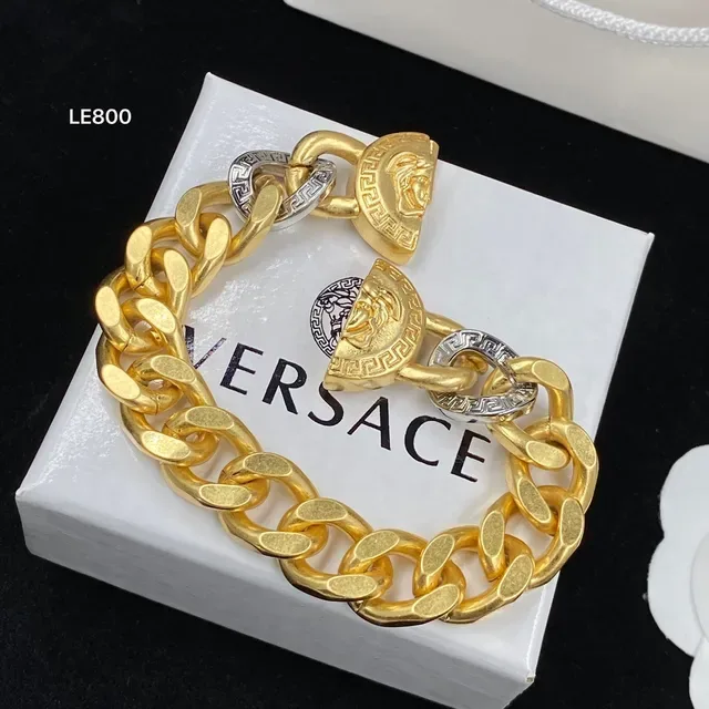 Versace Dourado Prata Corrente Curb Chunky Medusa Head Medallion Pulseira 2