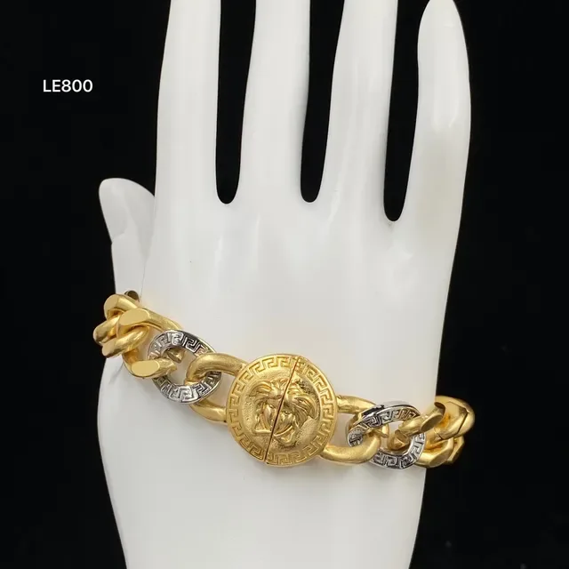 Versace Dourado Prata Corrente Curb Chunky Medusa Head Medallion Pulseira 3
