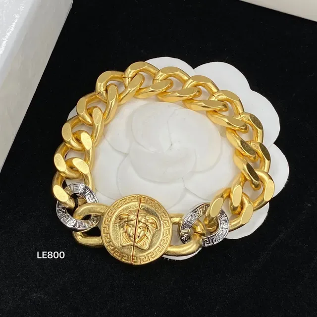 Versace Dourado Prata Corrente Curb Chunky Medusa Head Medallion Pulseira 4