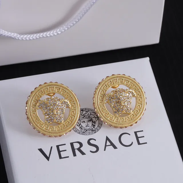 Versace Greca Medusa ذهبي شفاف معدن Pavé كريستال تزيين قلادة 6