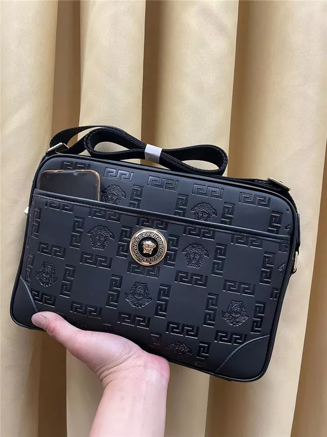 Versace Greca Odissea Black Embossed Messenger Bag 4