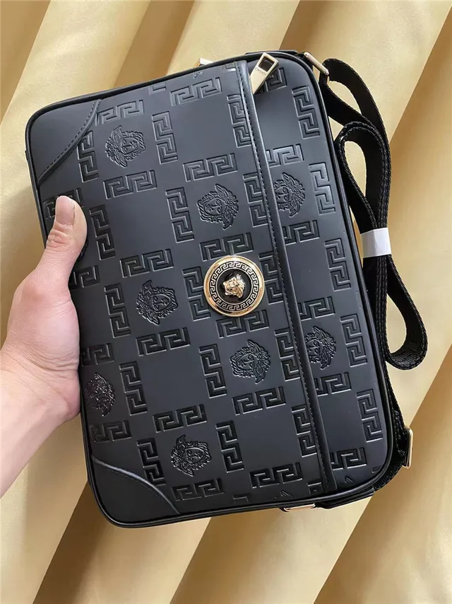 Versace Greca Odissea Black Embossed Messenger Bag 5