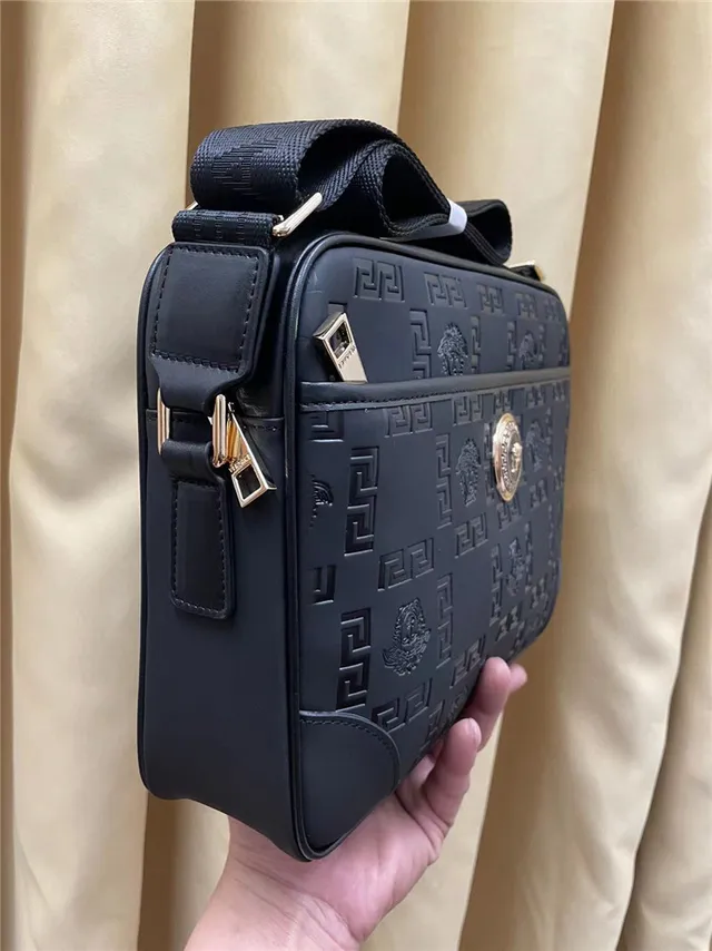 Versace Greca Odissea Black Embossed Messenger Bag 6