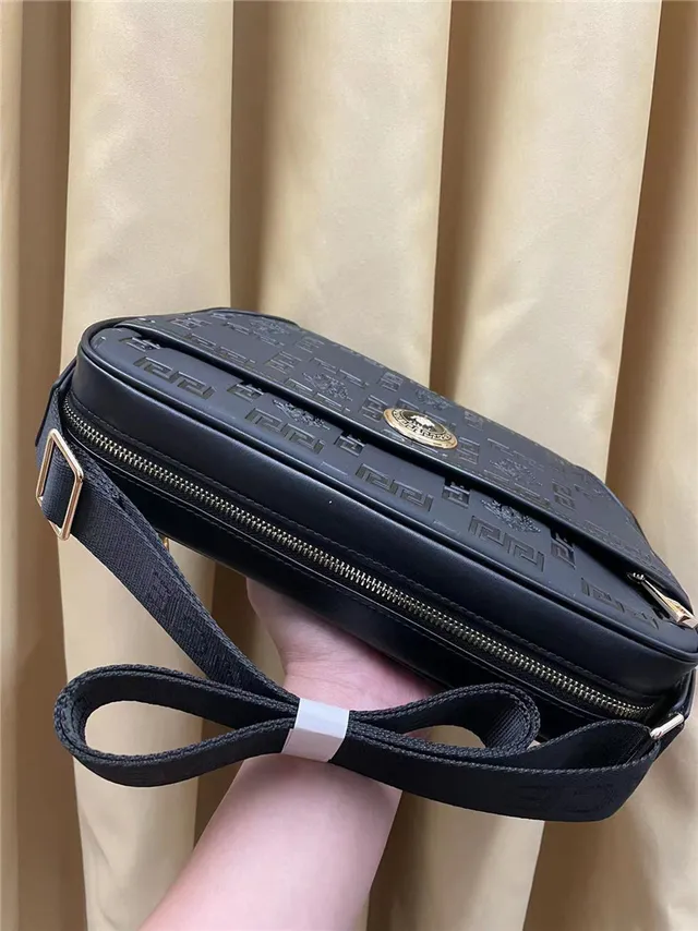 Versace Greca Odissea Black Embossed Messenger Bag 8