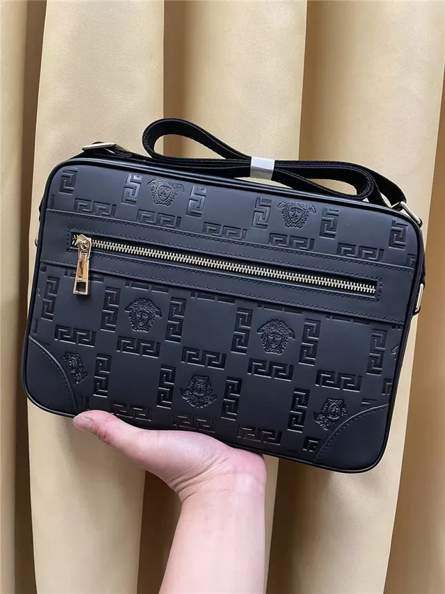 Versace Greca Odissea Black Embossed Messenger Bag 9