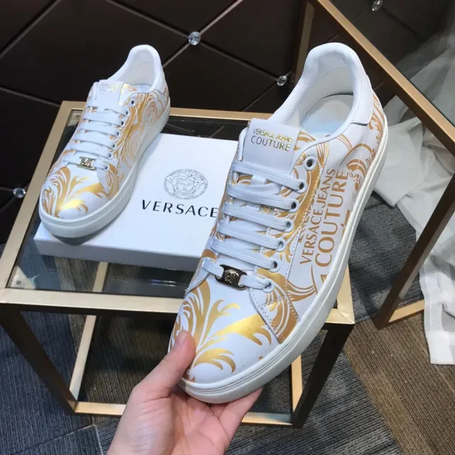 Versace Jeans Couture Baroque Print White and Gold Lifestyle Sneakers 3