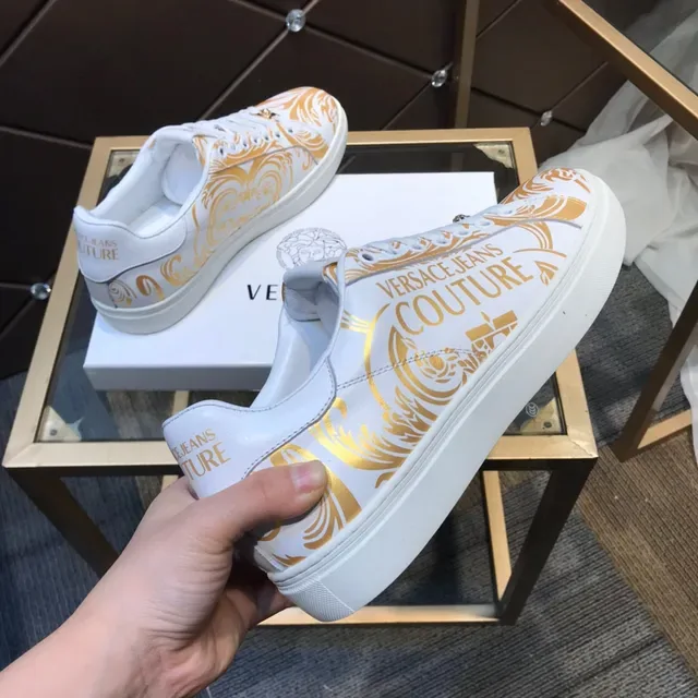 Versace Jeans Couture Baroque Print White and Gold Lifestyle Sneakers 5