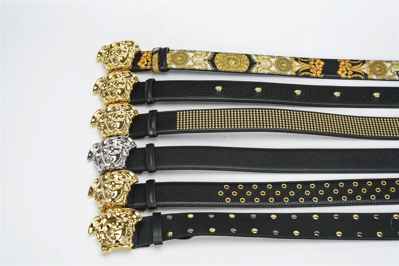Versace Medusa Cinturón Negro Dorado Hebilla Cabeza Tachonada Correa Cuero 2