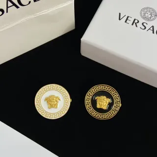 Versace Medusa Brooch White and Black Enamel Gold-Tone Circular Brooches
