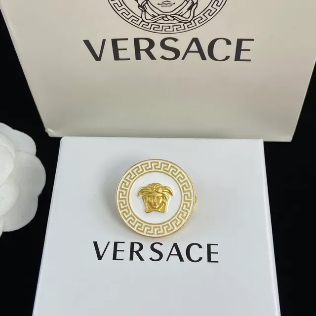 Versace Medusa Broche Blanc et Noir Émail Doré Rond 4